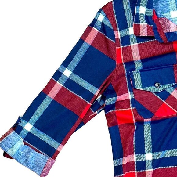 Polly & Ester Red Plaid Flannel Fitted Shirt Sz M - Picture 5 of 11